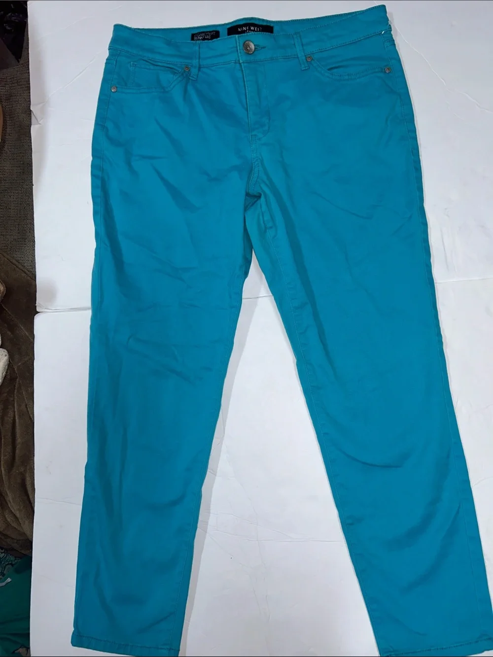 Nine West Teal Chino Cigarette Fit Skinny Leg Pants Size 14/32